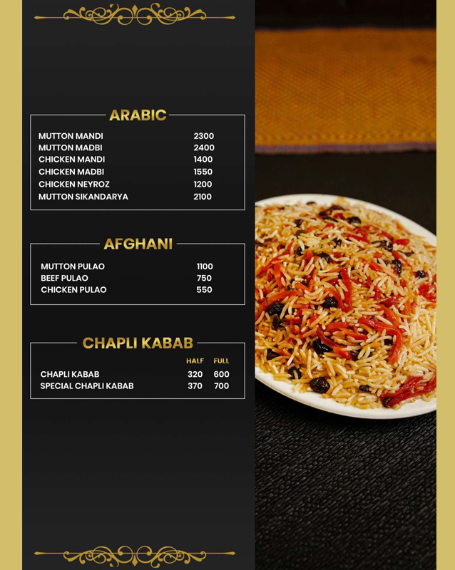 Gul Shinwari Restaurant menu