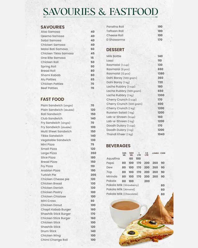 Hafiz Sweets menu