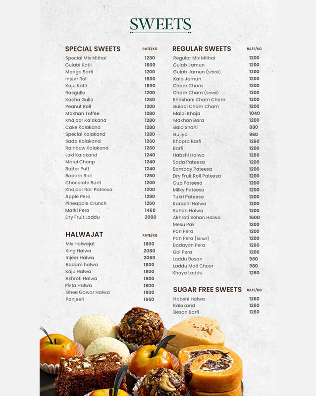 Hafiz Sweets menu