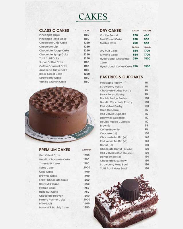 Hafiz Sweets menu