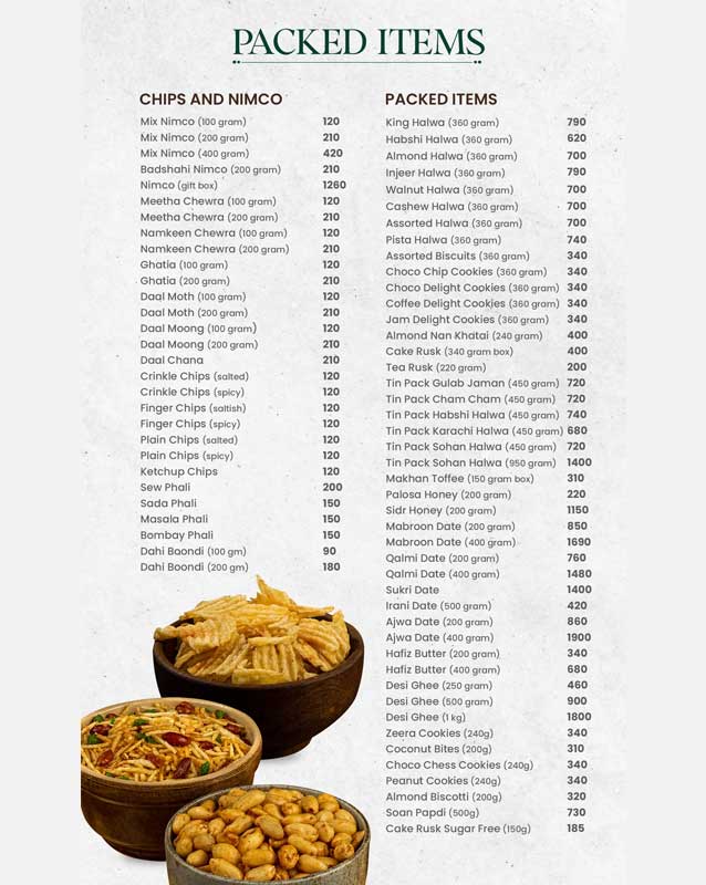 Hafiz Sweets menu