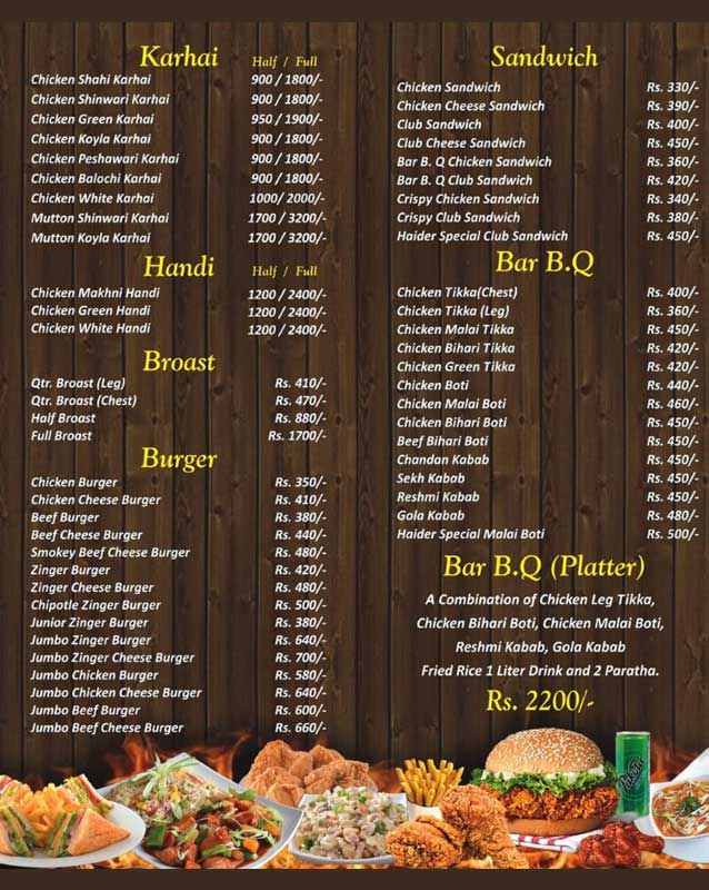 Haider Fast Food & BBQ menu