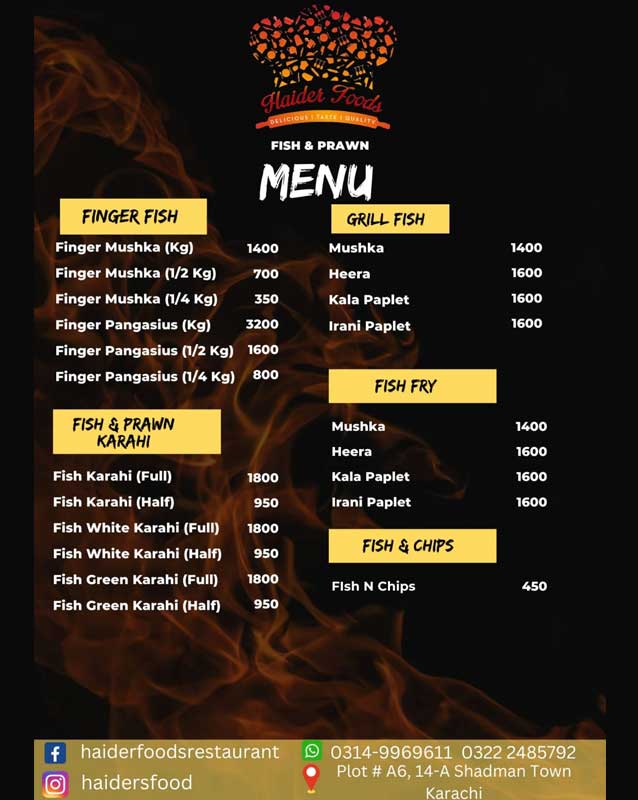 Haider Foods menu