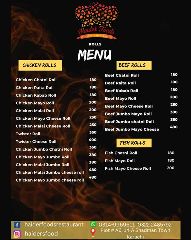 Haider Foods menu