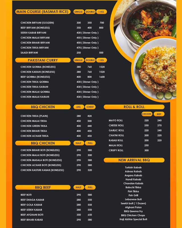 Haji Akhtar and Sons menu