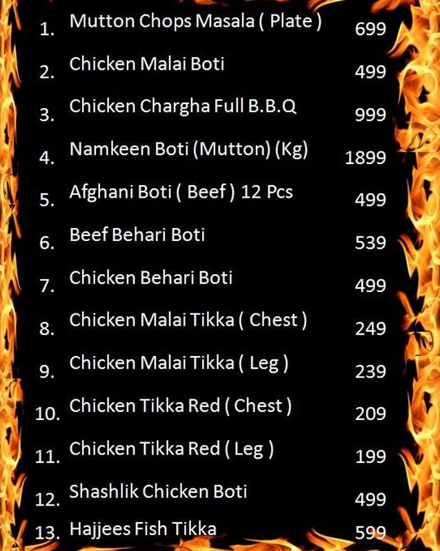 Hajjees Restaurant menu