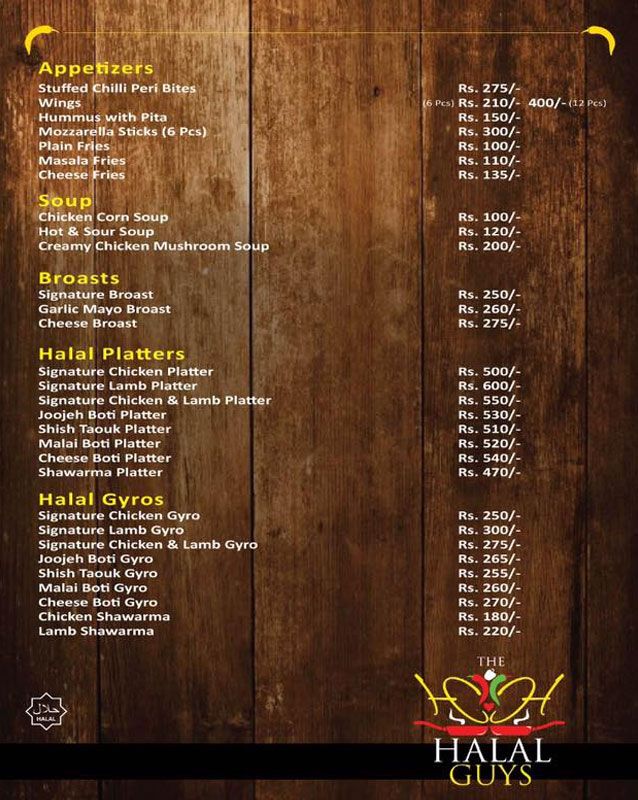 Halal Guyz menu