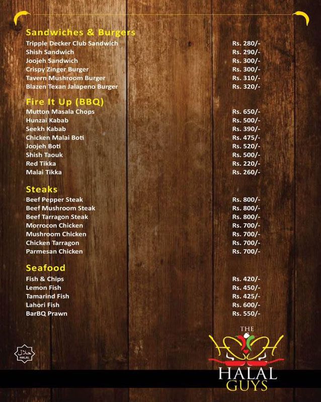 Halal Guyz menu