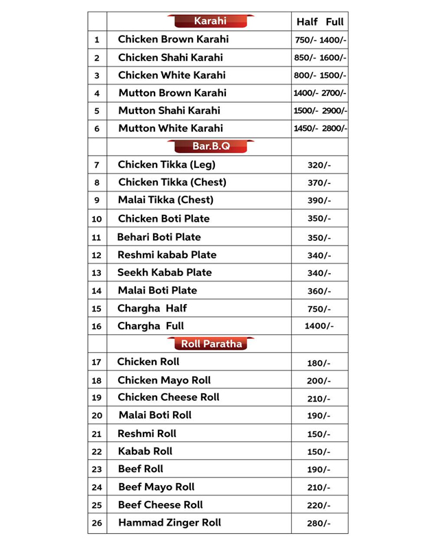 Hammad Foods menu