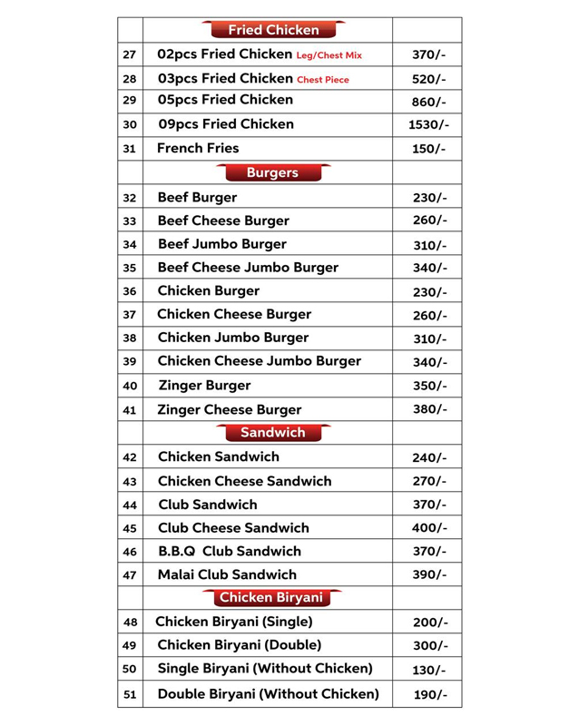 Hammad Foods menu