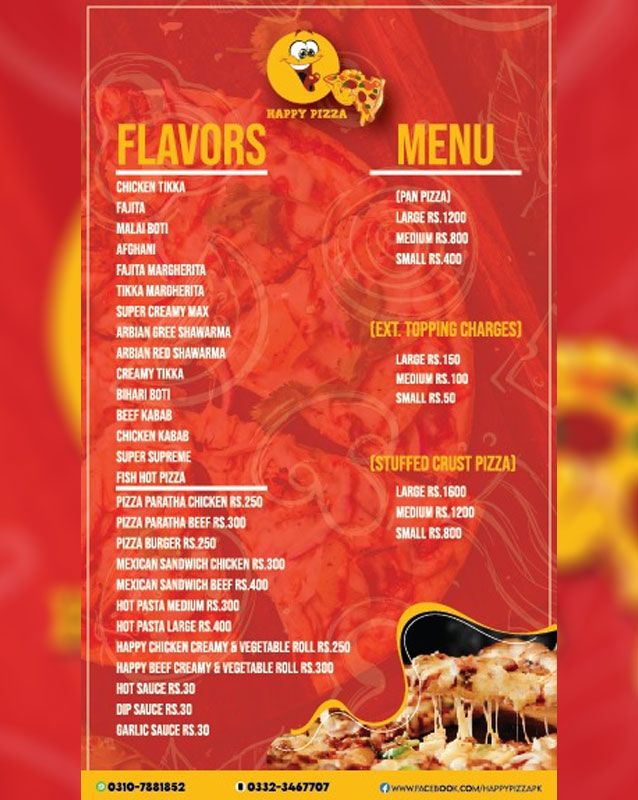Happy Pizza menu