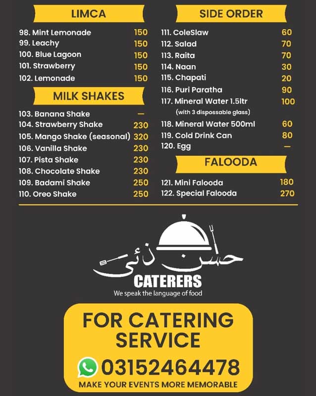 Hassan Zai Broast menu