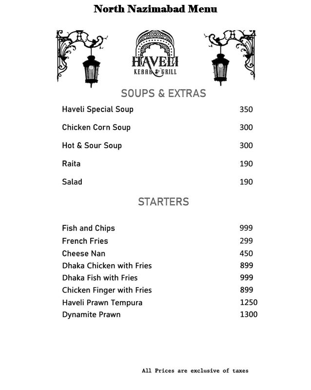Haveli Kebab & Grill menu