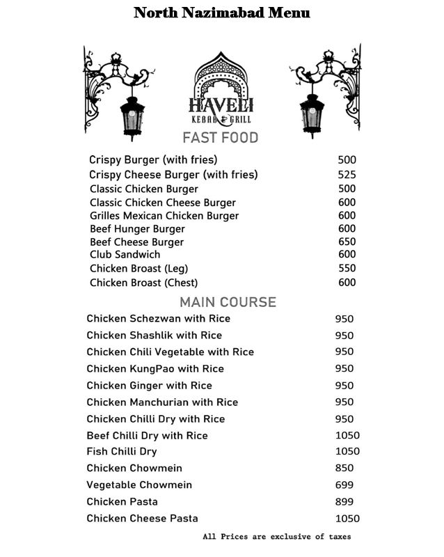 Haveli Kebab & Grill menu