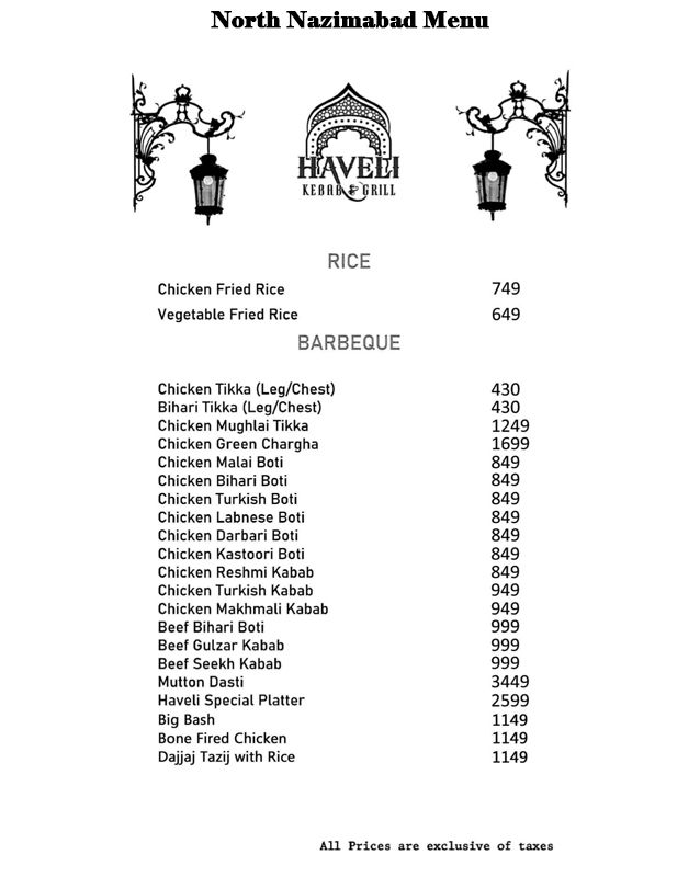 Haveli Kebab & Grill menu