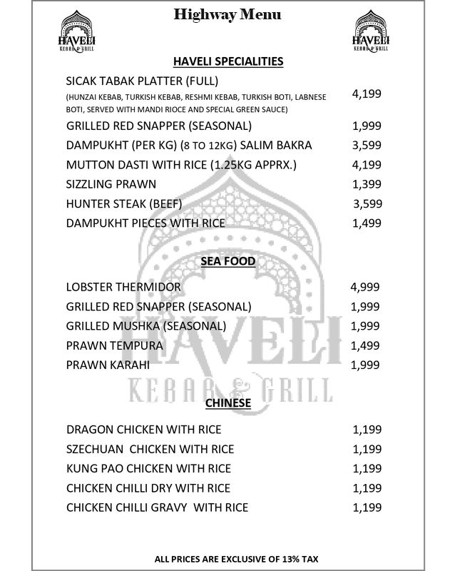 Haveli Kebab & Grill menu