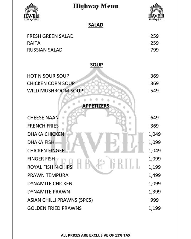 Haveli Kebab & Grill menu