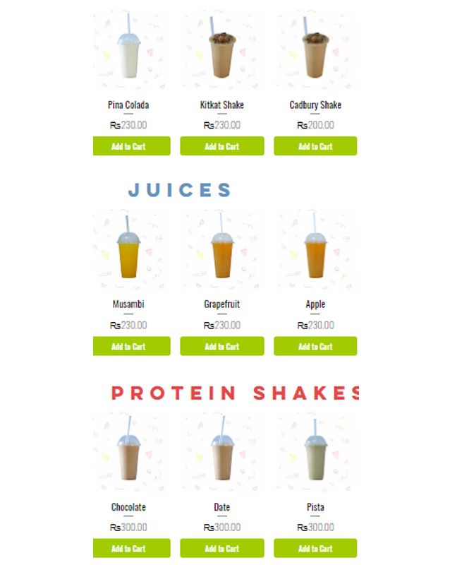 Healthy blends menu