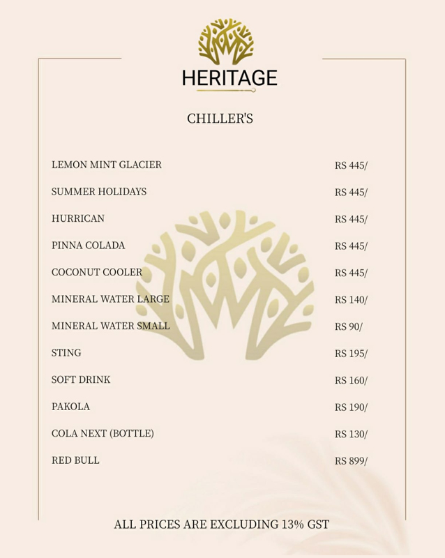 Heritage (North Walk) menu