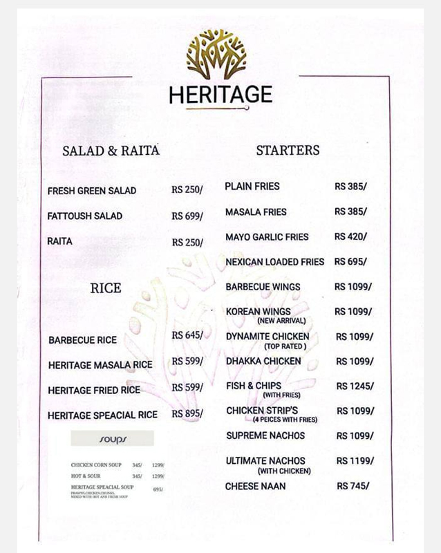 Heritage Highway  menu