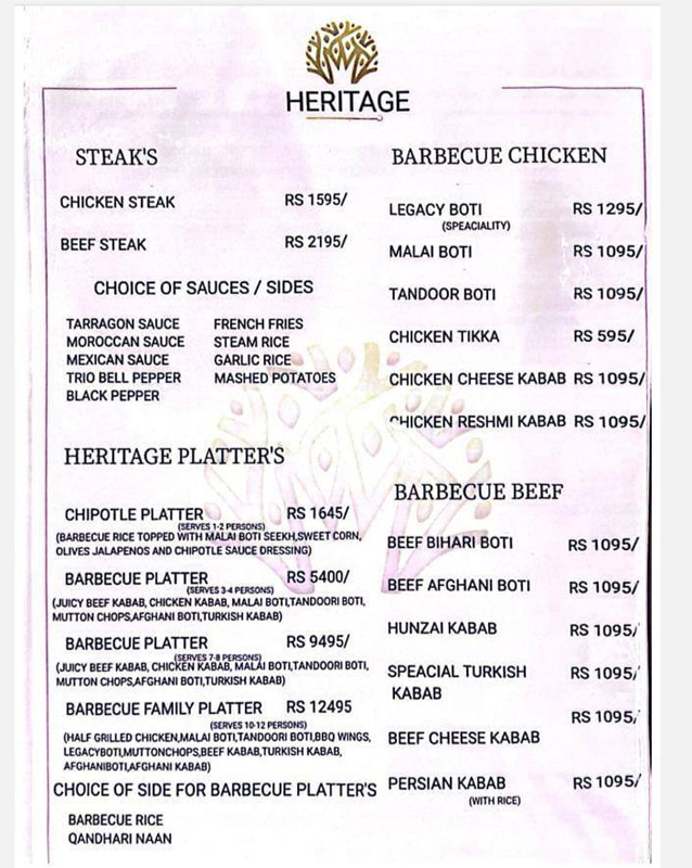 Heritage Highway  menu