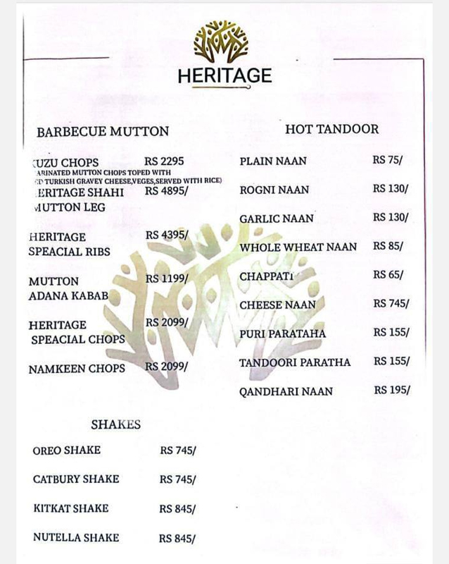 Heritage Highway  menu