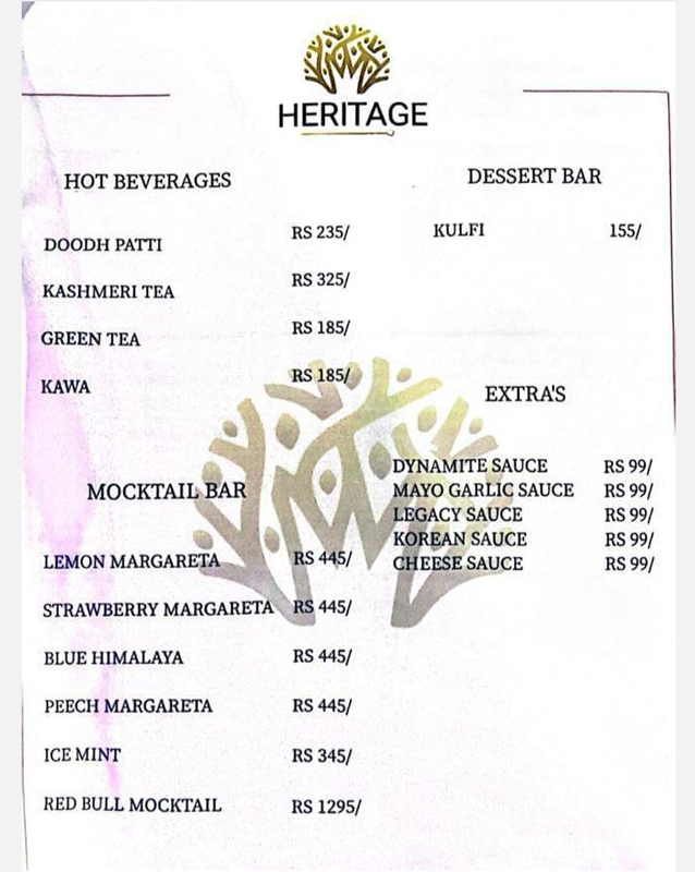 Heritage Highway  menu