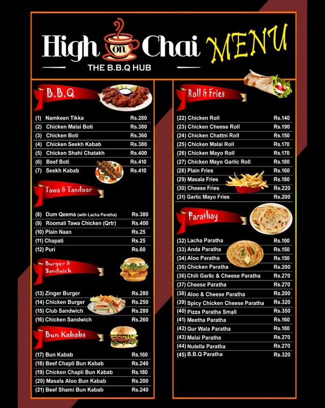 High On Chai menu