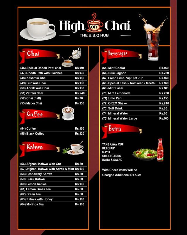 High On Chai menu