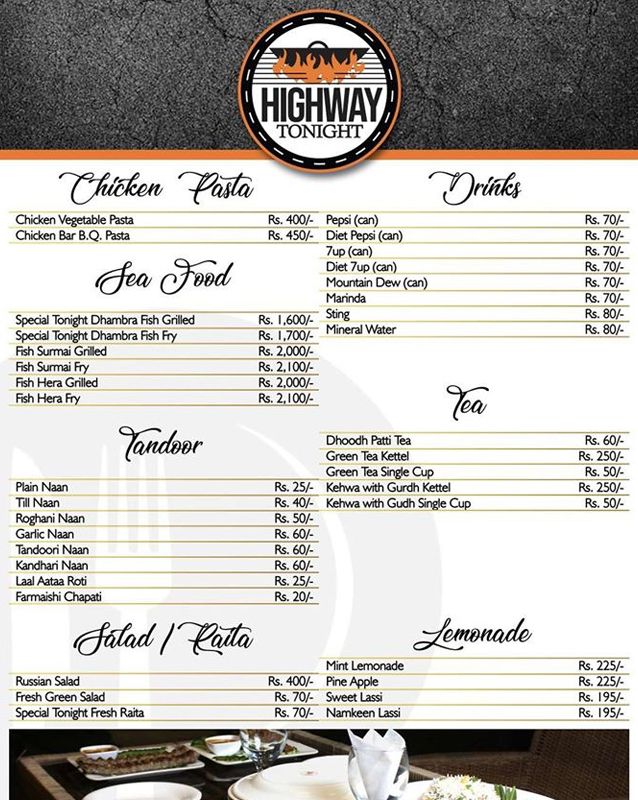 Highway Tonight Karachi menu