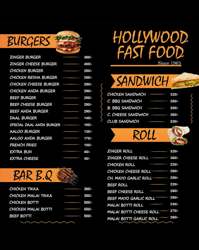 Hollywood Fastfood menu