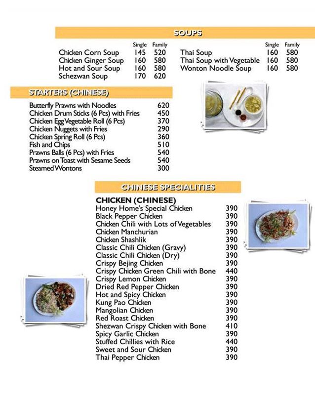 Honey Home's menu