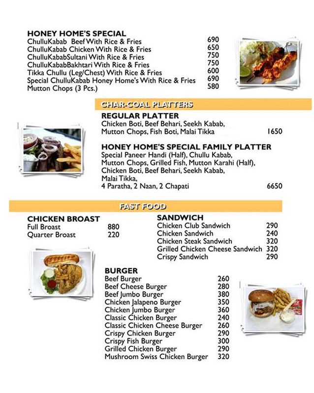 Honey Home's menu