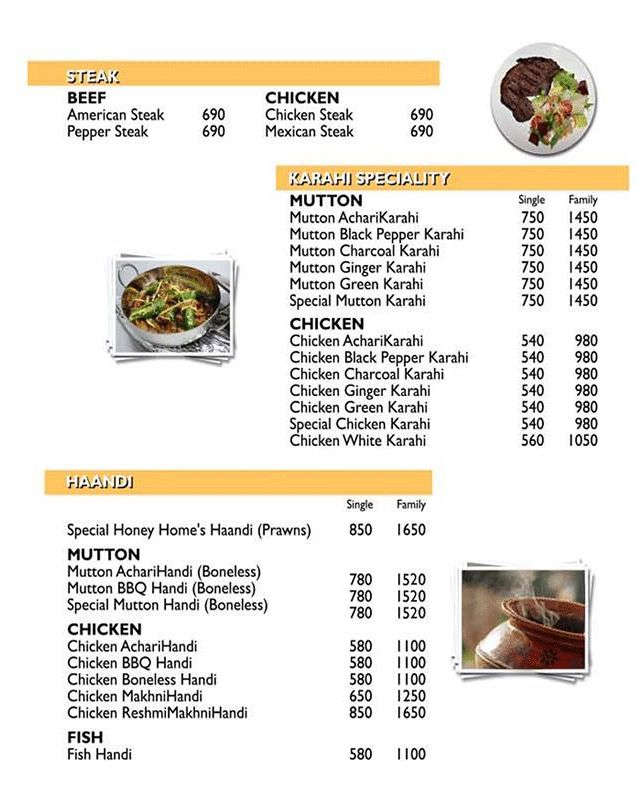 Honey Home's menu