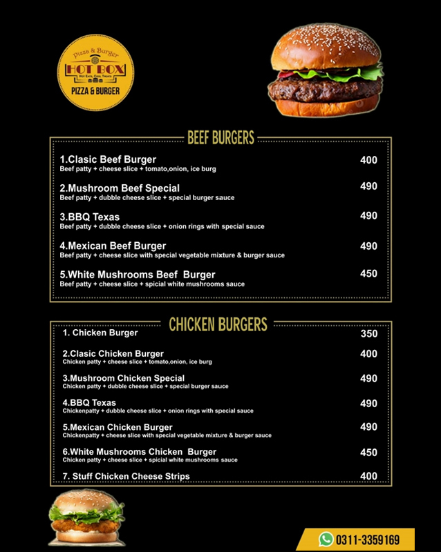 Hot Box Pizza menu