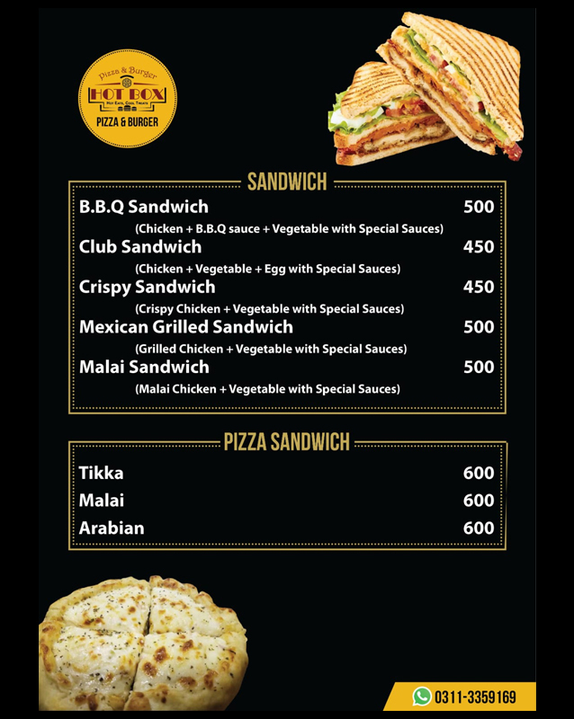 Hot Box Pizza menu