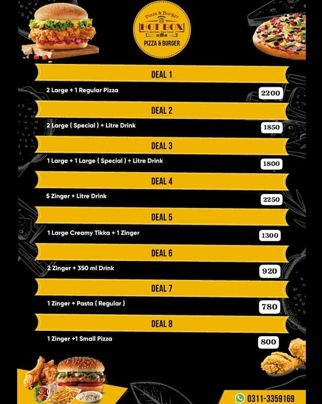 Hot Box Pizza menu