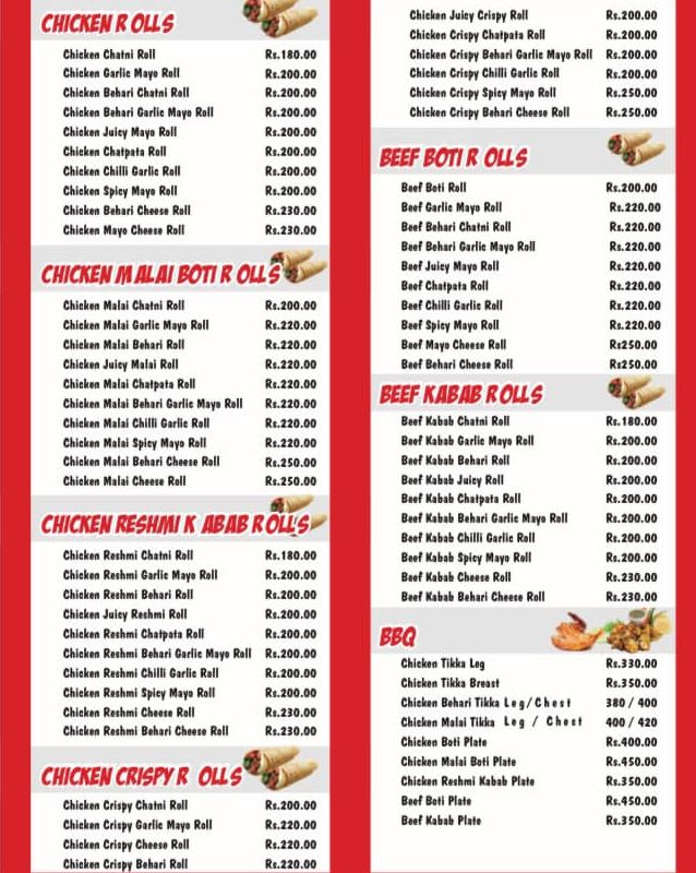 Hot n Chilli Roll menu