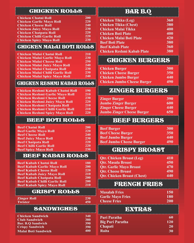 Hot n Crispy Roll menu