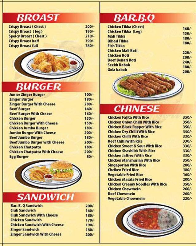 Hot N Roll Bar B Q and Fast Food menu