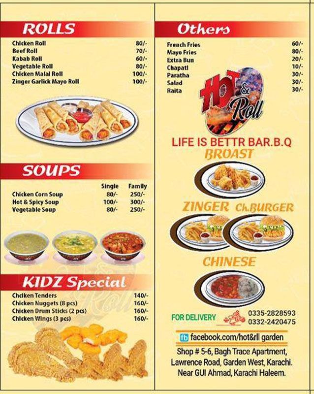 Hot N Roll Bar B Q and Fast Food menu