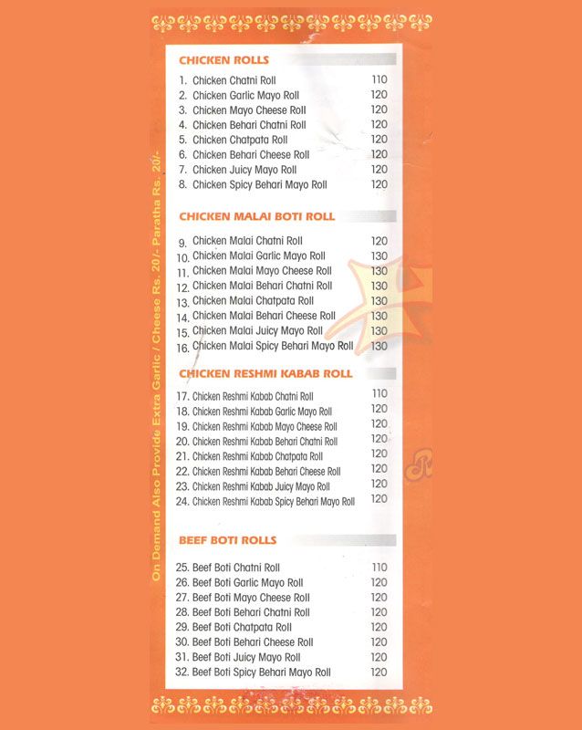 Hot n Tasty Roll Bbq & Chullu Kabab menu