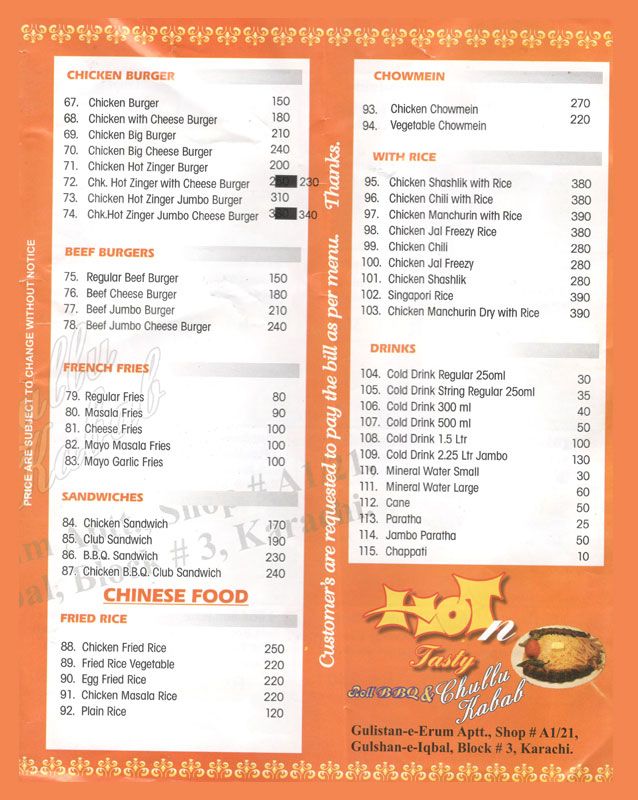 Hot n Tasty Roll Bbq & Chullu Kabab menu