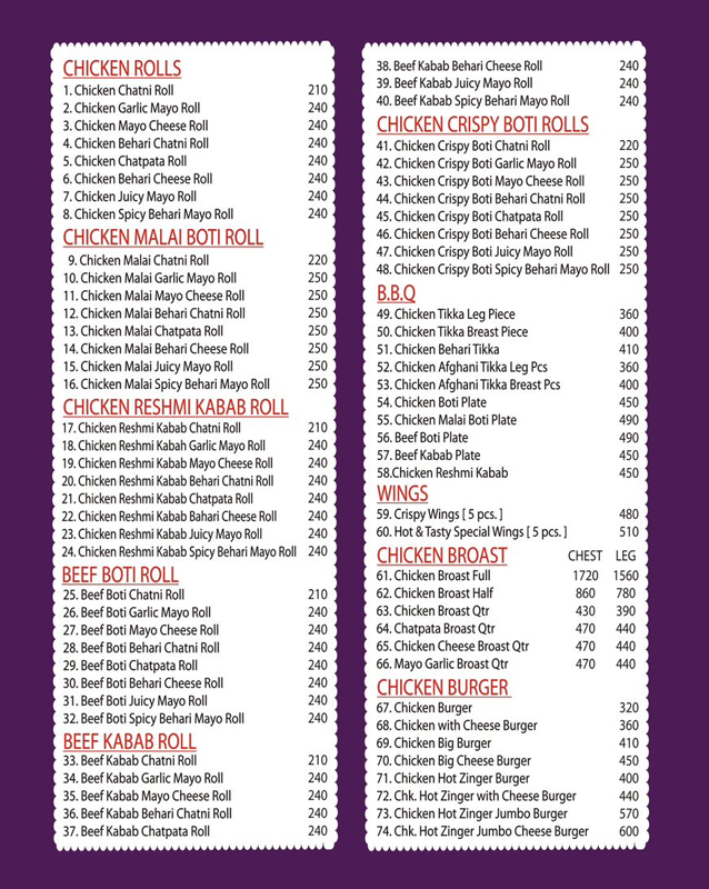 Hot n Tasty Roll BBQ - Gulshan menu