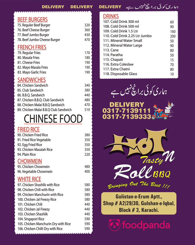 Hot n Tasty Roll BBQ - Gulshan menu
