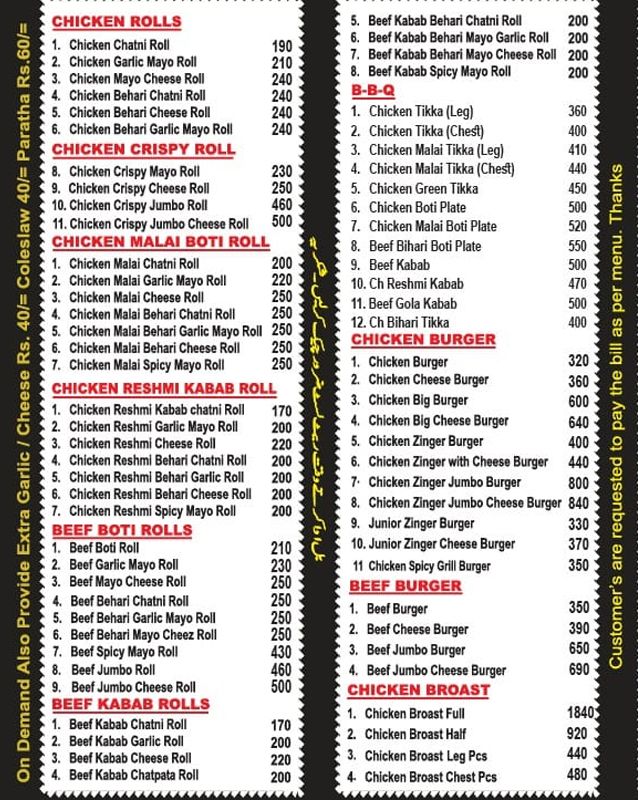 Hot n Tasty Roll BBQ - Johar menu
