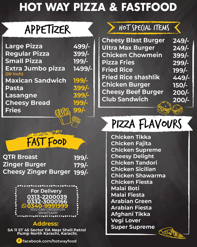 Hot Way Pizza & Fast Food menu