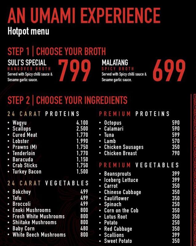HotPot Tonight menu