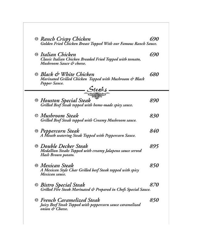 Houston Bistro menu