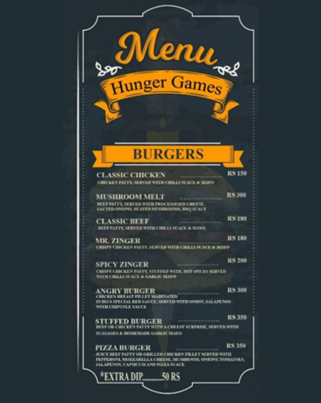 Hunger Game Cafe menu